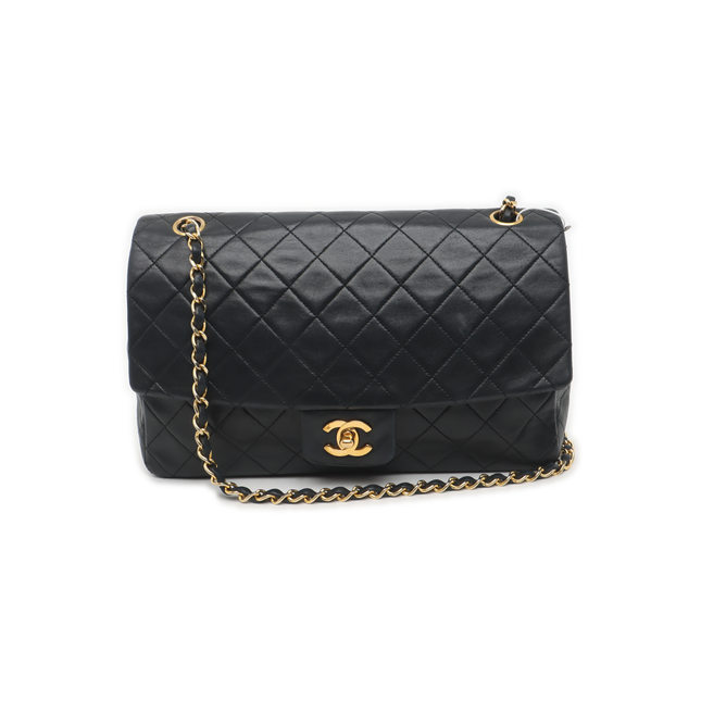 Chanel Classic Flap Vintage Large Black Lambskin Leather with 24k Gold Hardware, 1989-1991-Luxbags