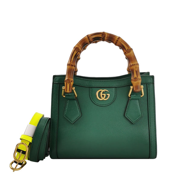 Gucci Diana Mini Green Leather Bag Bamboo Handle with Strap-Luxbags