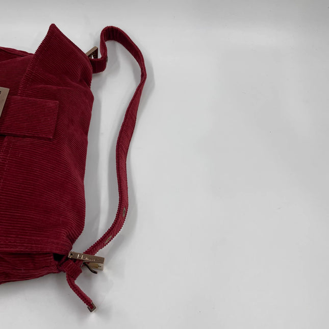 FENDI Baguette Vintage Red Corduroy Shoulder Bag