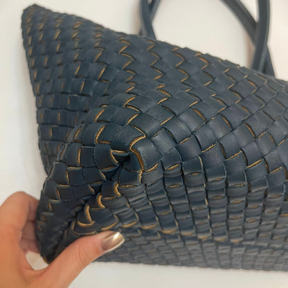 Bottega Veneta Cabat Tote Small/Medium Intreccio Blue Green Leather and Suede Lining 32cm