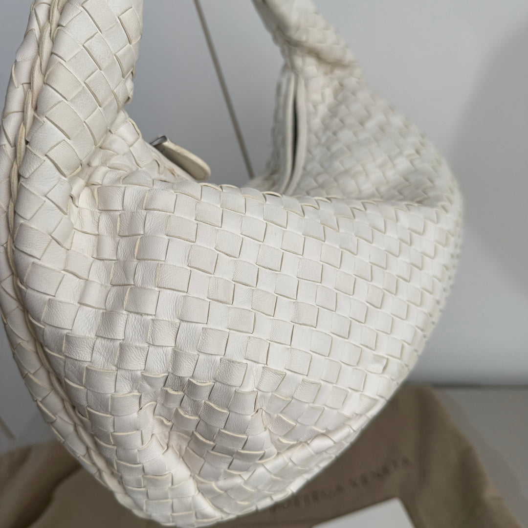 Bottega Veneta Belly Hobo Intrecciato White Nappa Leather Medium 40cm