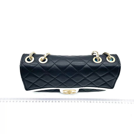 Chanel Graphic Medium Flap Bag Black Lambskin Leather White Edge