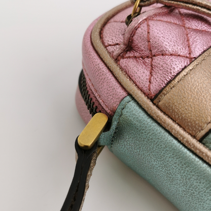 Sold Gucci Pink Teal Mini Metallic Laminated Trapuntata Leather Horsebit Clutch