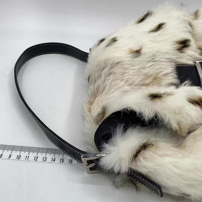 Fendi Mamma Baguette Rabbit Fur Polka Dots Print Shoulder Bag