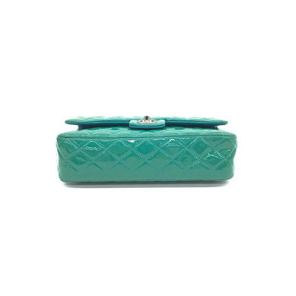 Chanel Classic Flap Medium Teal Blue Green Patent Leather Silver Hardware 2014-15