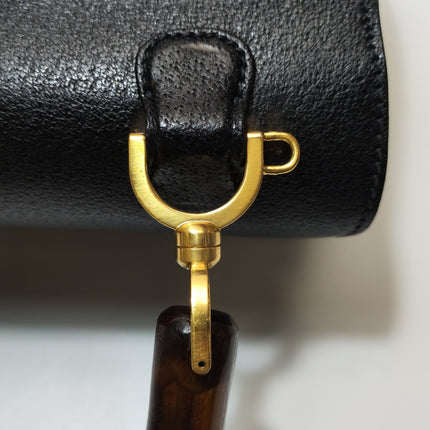Gucci Bamboo 1947 Small Black Grained Leather Top Handle Bag
