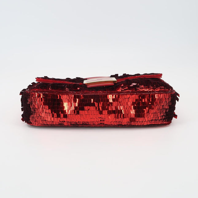 Fendi Baguette Medium Red Glitter Sequins Shoulder Bag