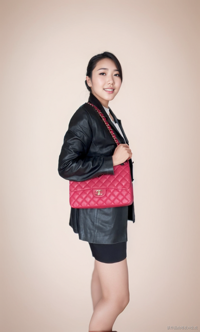 Chanel Classic Flap 2009 Large Red Leather Gold Hardware Velvet Chain Matelasse Strap