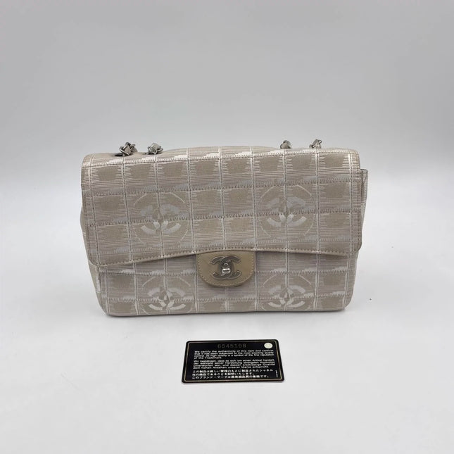 Chanel Beige Canvas Ice Cube Classic Flap 2000-2002 Travel Line Shoulder Bag