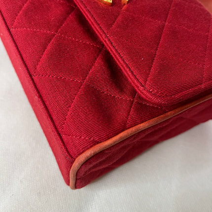 Chanel Mini Top Handle Bag Red Fabric Gold Hardware