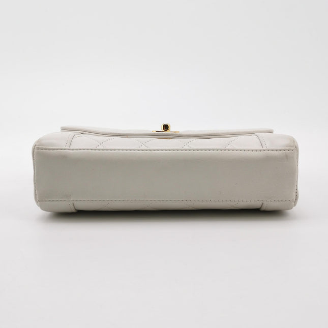 Chanel Diana CC Flap Bag Small Vintage White Lambskin Leather with 24k Gold HW, 1989-1991