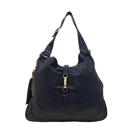 Gucci Jackie Soft Large Navy Leather Shoulder Bag With Strap-Luxbags