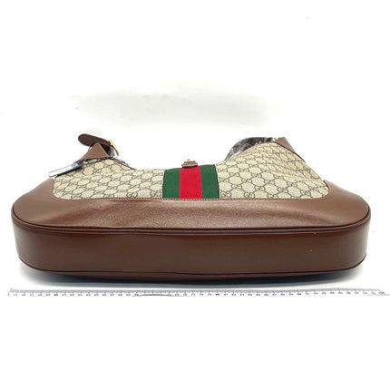 Gucci Jackie 1961 Large Brown Leather and Monogram Web with Long Strap