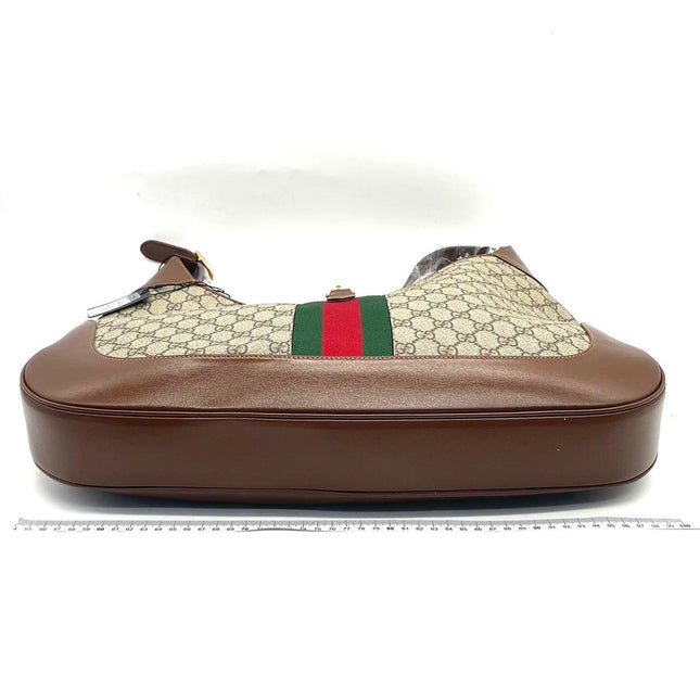 Gucci Jackie 1961 Large Brown Leather and Monogram Web with Long Strap
