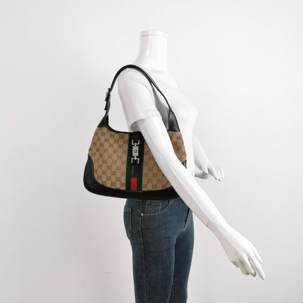 Sold Gucci Jackie Vintage Medium Monogram Canvas Black Leather Shoulder Bag