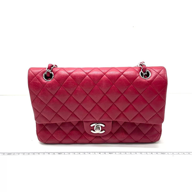 Chanel Classic Flap Medium Red Lambskin Leather with Silver Hardware 2012-13