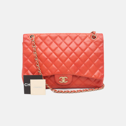 Sold Chanel Classic Flap 2009 Maxi Red Lambskin Leather Gold-tone Hardware