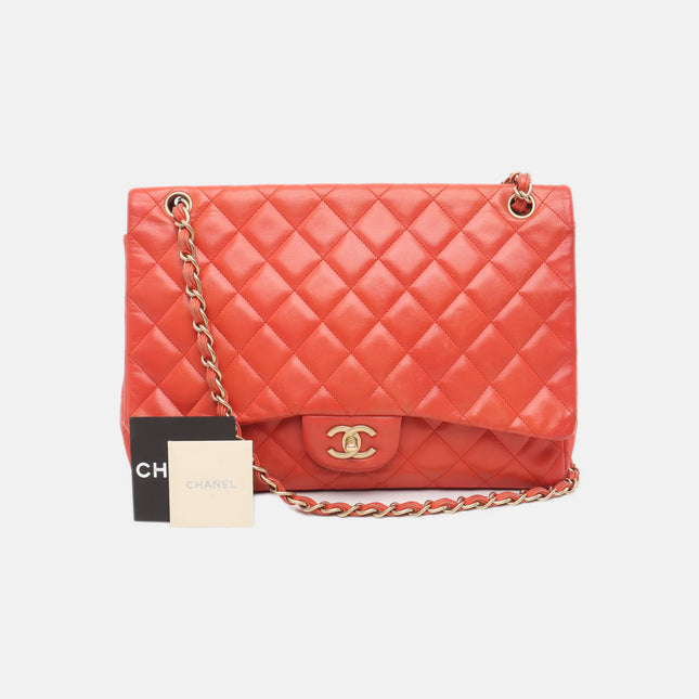 Sold Chanel Classic Flap 2009 Maxi Red Lambskin Leather Gold-tone Hardware