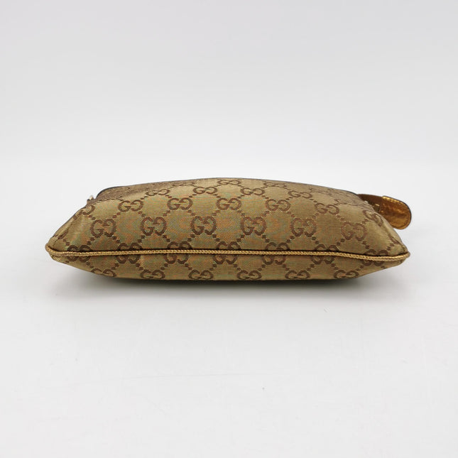 Gucci Clutch Pochette Gold Monogram Canvas and Leather Heart Chain