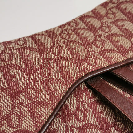 Dior Saddle Vintage Medium Red Burgundy Monogram Oblique Shoulder Bag 2002