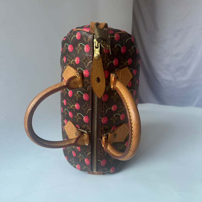 RARE Louis Vuitton x Takashi Murakami Speedy 25 Vintage Cherry on Monogram Handbag