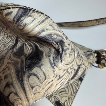 Fendi Mamma Baguette Blue White Flower Embossed Shoulder Bag