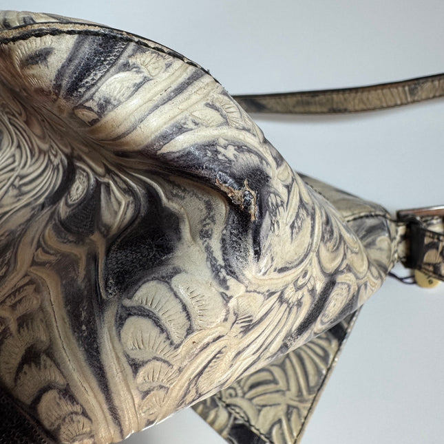 Fendi Mamma Baguette Blue White Flower Embossed Shoulder Bag