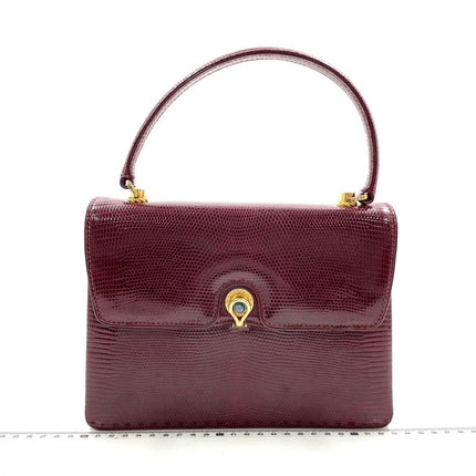 Gucci Vintage Bag Burgundy Lizard Leather Blue Lapis Lazuli Stone Gold-tone Hardware
