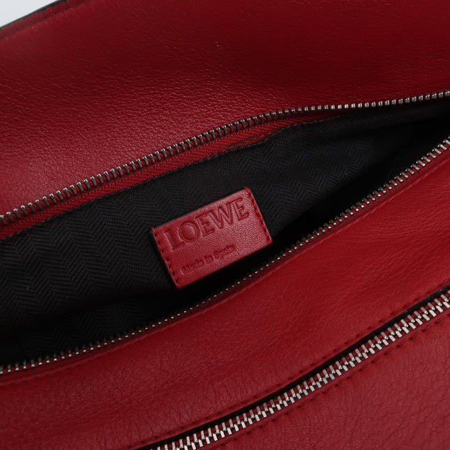 Loewe Puzzle Medium Red Leather with Zipper Crossbody Bag