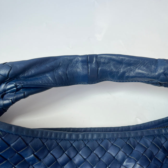 Sold Bottega Veneta Veneta Hobo Medium Navy Intrecciato Leather Bag