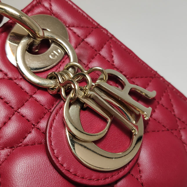 Lady Dior Mini 2020 Dark Red Lambskin Leather Gold HW Chain Strap
