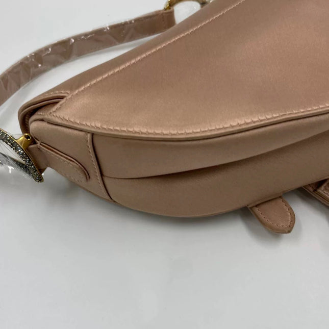 Dior Saddle Mini Pink Silk Satin with Crystal Buckle