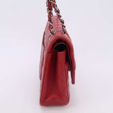 Chanel Timeless Classic Flap Medium Red Caviar Leather Silver Hardware