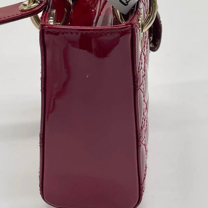 Lady Dior Mini 2020 Red Burgundy Patent Leather Gold Hardware Suede Interior Chain Strap