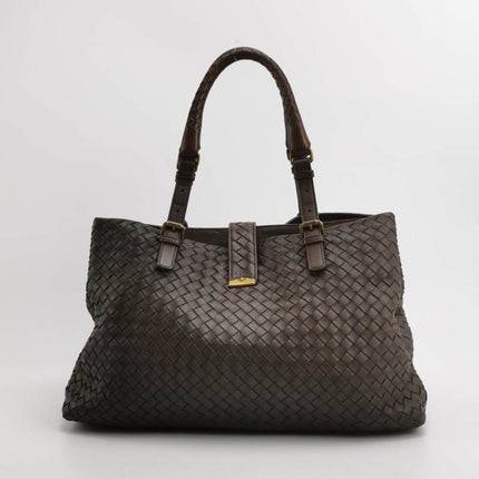 Bottega Veneta Roma Tote Intrecciato Lambskin Leather Dark Chocolate Brown 40cm