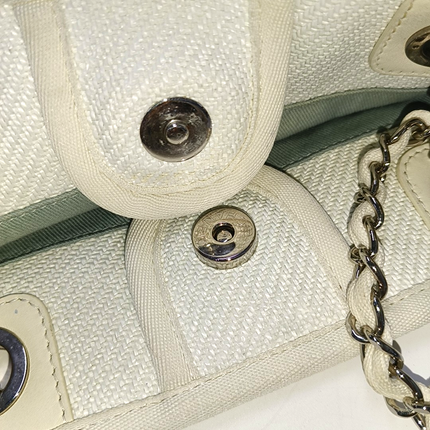 Chanel Deauville Tote Light Blue Denim Leather Trim Small 32cm