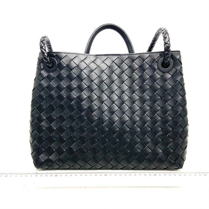 Bottega Veneta Andiamo Medium Black Intrecciato Leather Handbag