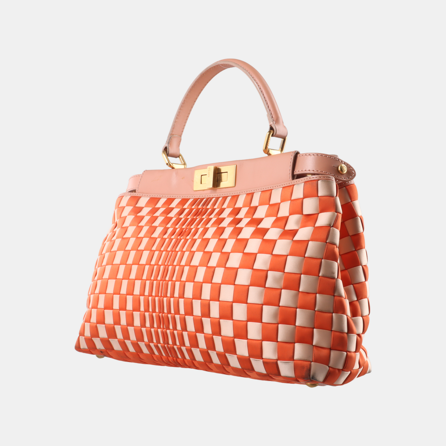 Fendi Peekaboo Medium Fabric Leather Intreccio Orange Handbag