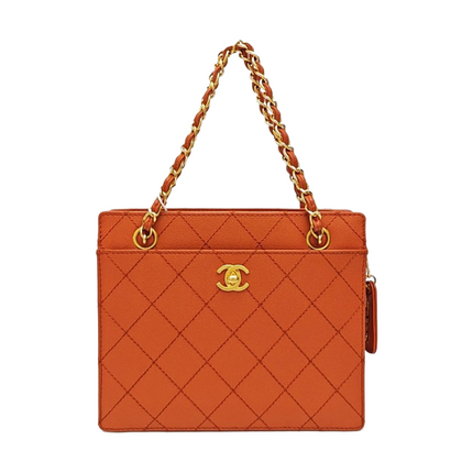 Chanel Vintage Small Matelasse Orange Caviar Leather Top Handle Bag-Luxbags