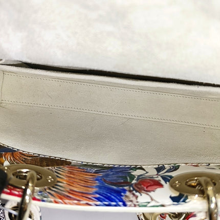 Lady D-Joy Medium Bird and Flower Embroidery Calfskin Leather