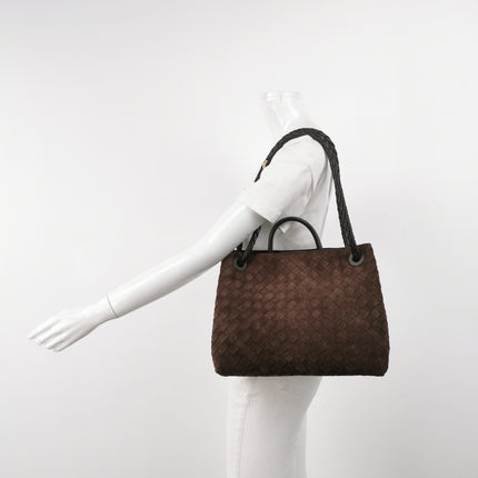Bottega Veneta Andiamo Medium Dark Brown Suede Handbag