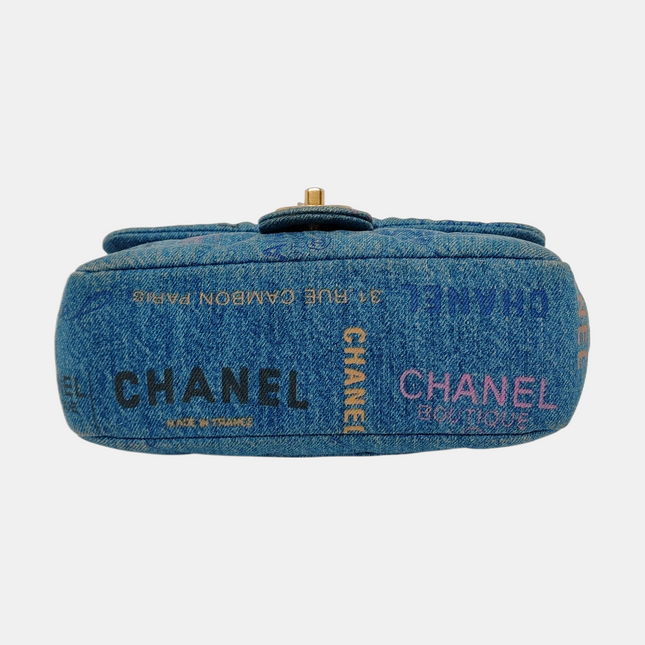 Chanel Classic Flap Mini Rectangular Blue Denim Jeans Gold Hardware Microchip