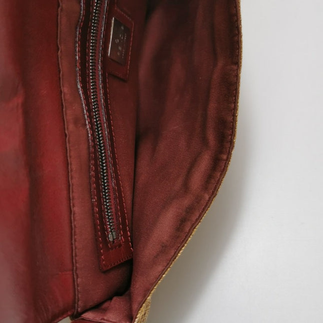 Sold Fendi Mamma Baguette Raffia Straw Shoulder Bag Red Leather Strap