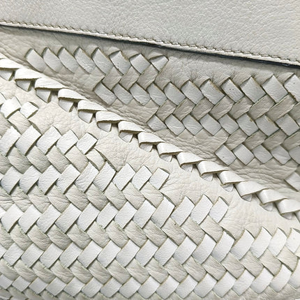 Loewe Puzzle Small Leather Woven Braided White Crossbody Bag