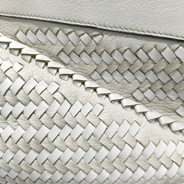 Loewe Puzzle Small Leather Woven Braided White Crossbody Bag