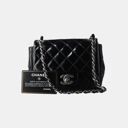 Sold Chanel Classic Flap Mini Square Black Patent Lambskin Crossbody Bag, 2012-2013