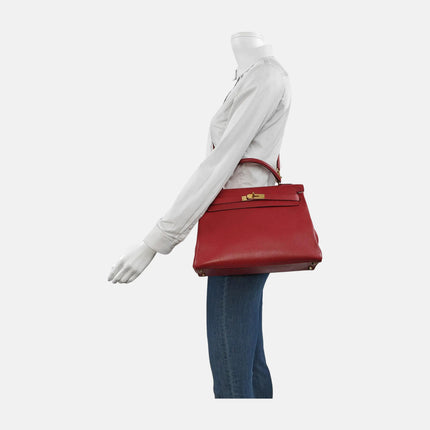 Hermes Kelly 32 Retourne Rouge Vif Red Epsom Leather Gold Hardware 1997