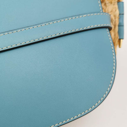 Loewe Gate Mini Blue Leather and Straw Crossbody Bag