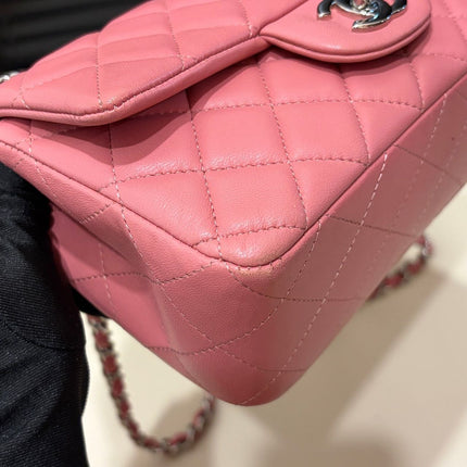 Chanel Classic Flap Mini 2013 Pink Lambskin Leather Silver Hardware