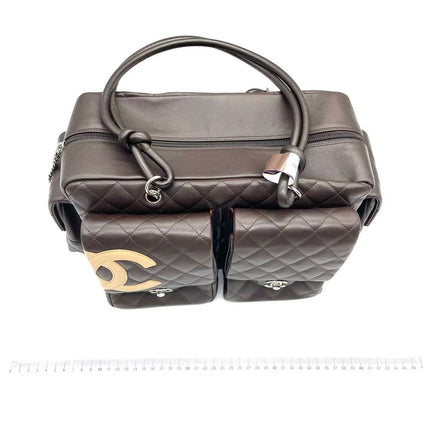 Chanel Cambon Large Dark Brown Calfskin Leather Double Strap Handbag